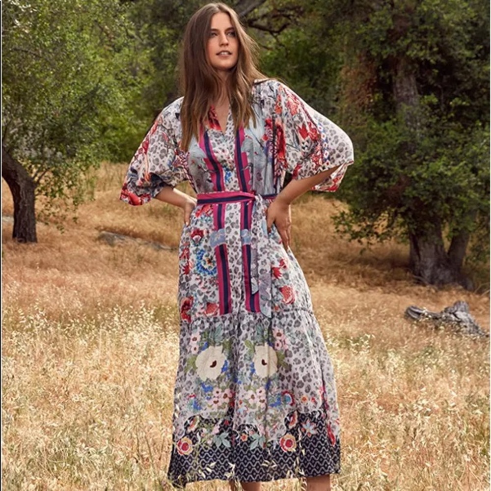 Johnny Was Flower Astrid Kimono Dress Silk Floral Bohemian NWT $330 XS-M